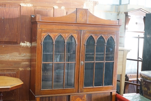 An Edwardian George III design mahogany secretaire bookcase, length 90cm, depth 51cm, height 187cm